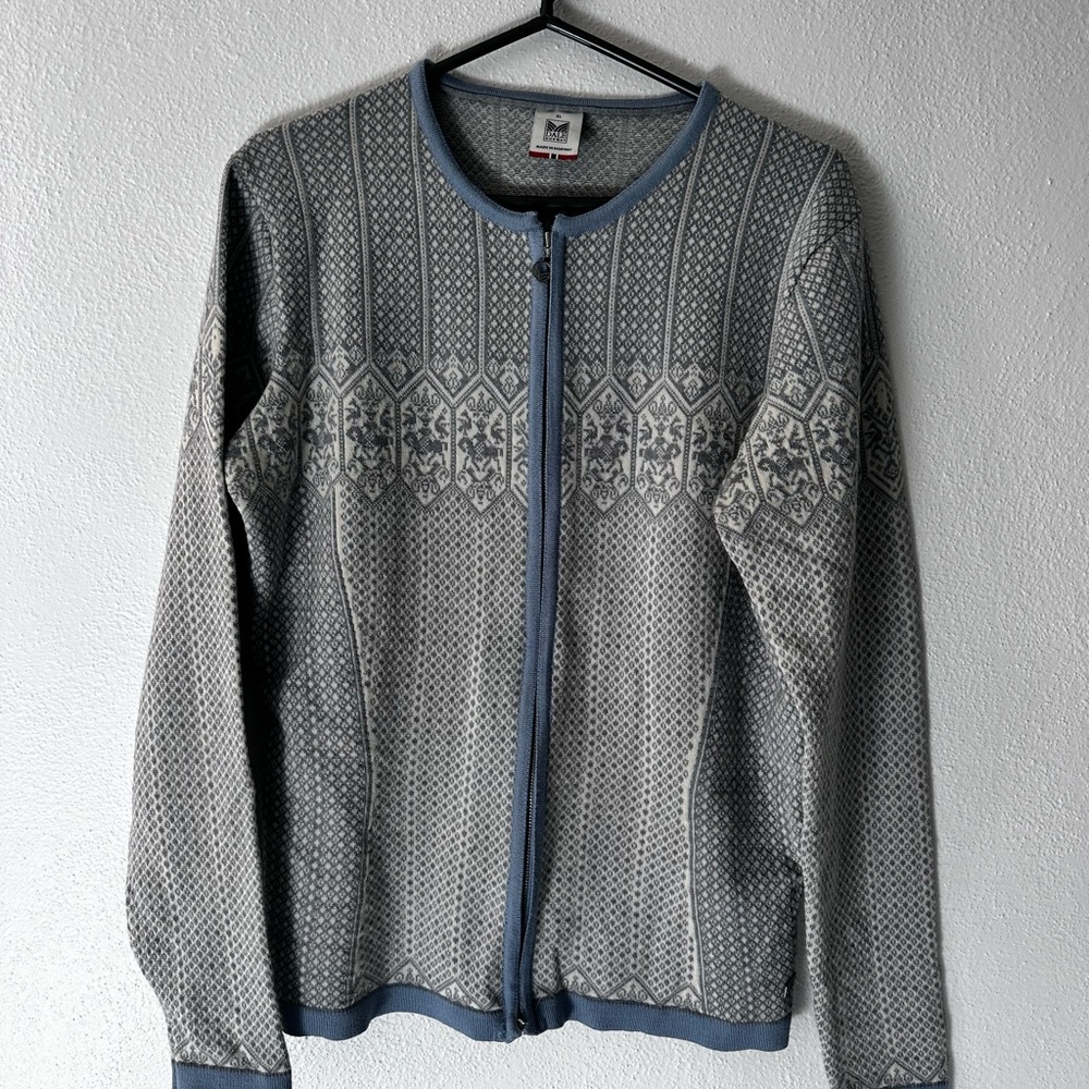 Women’s blue and gray light weight full zip sweater